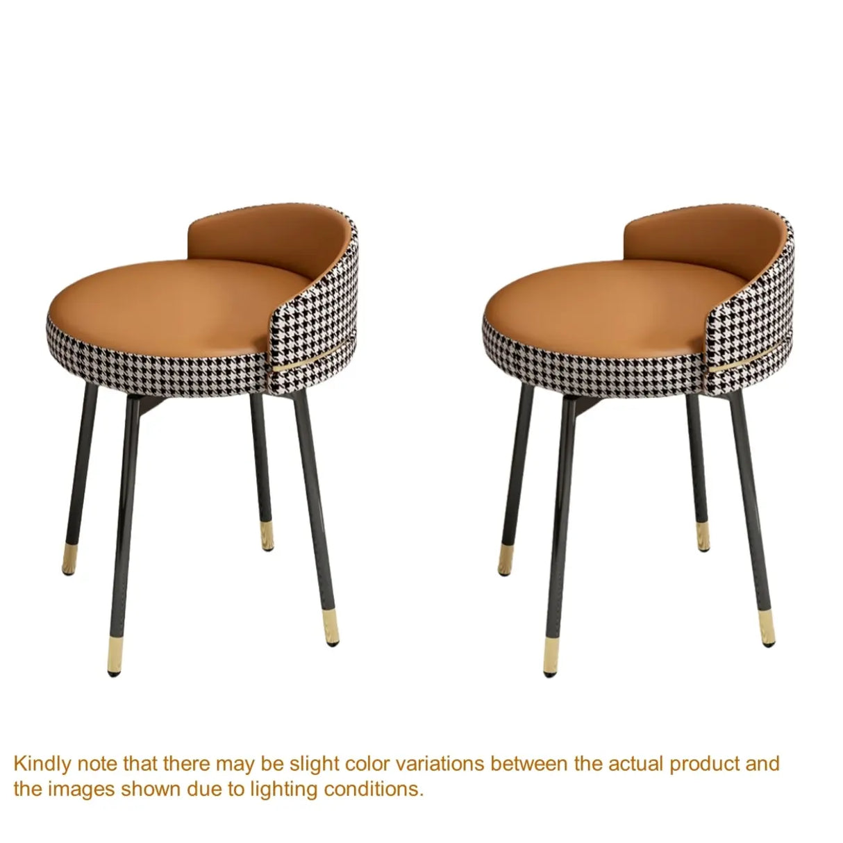 Gray Round Leather Upholstered Vanity Stool with Backrest Image - 26