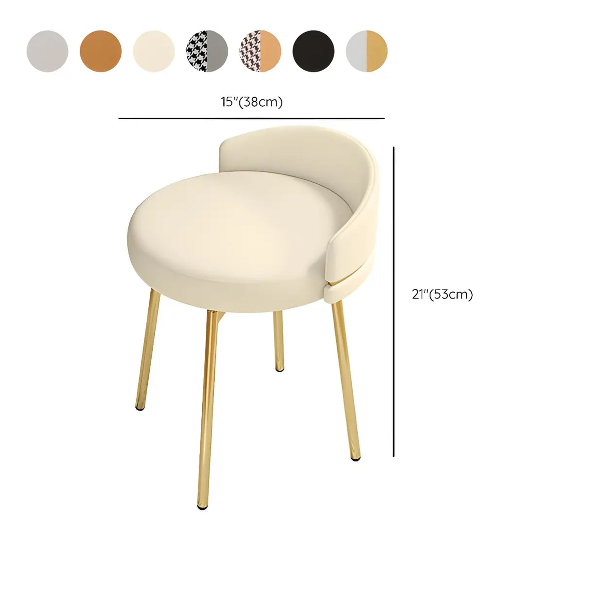 Gray Round Leather Upholstered Vanity Stool with Backrest Image - 29