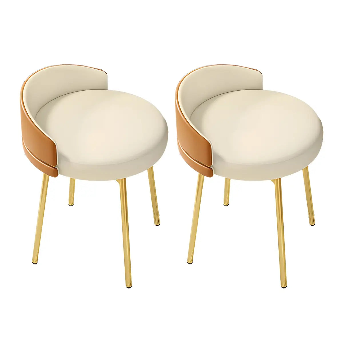 Gray Round Leather Upholstered Vanity Stool with Backrest Image - 27