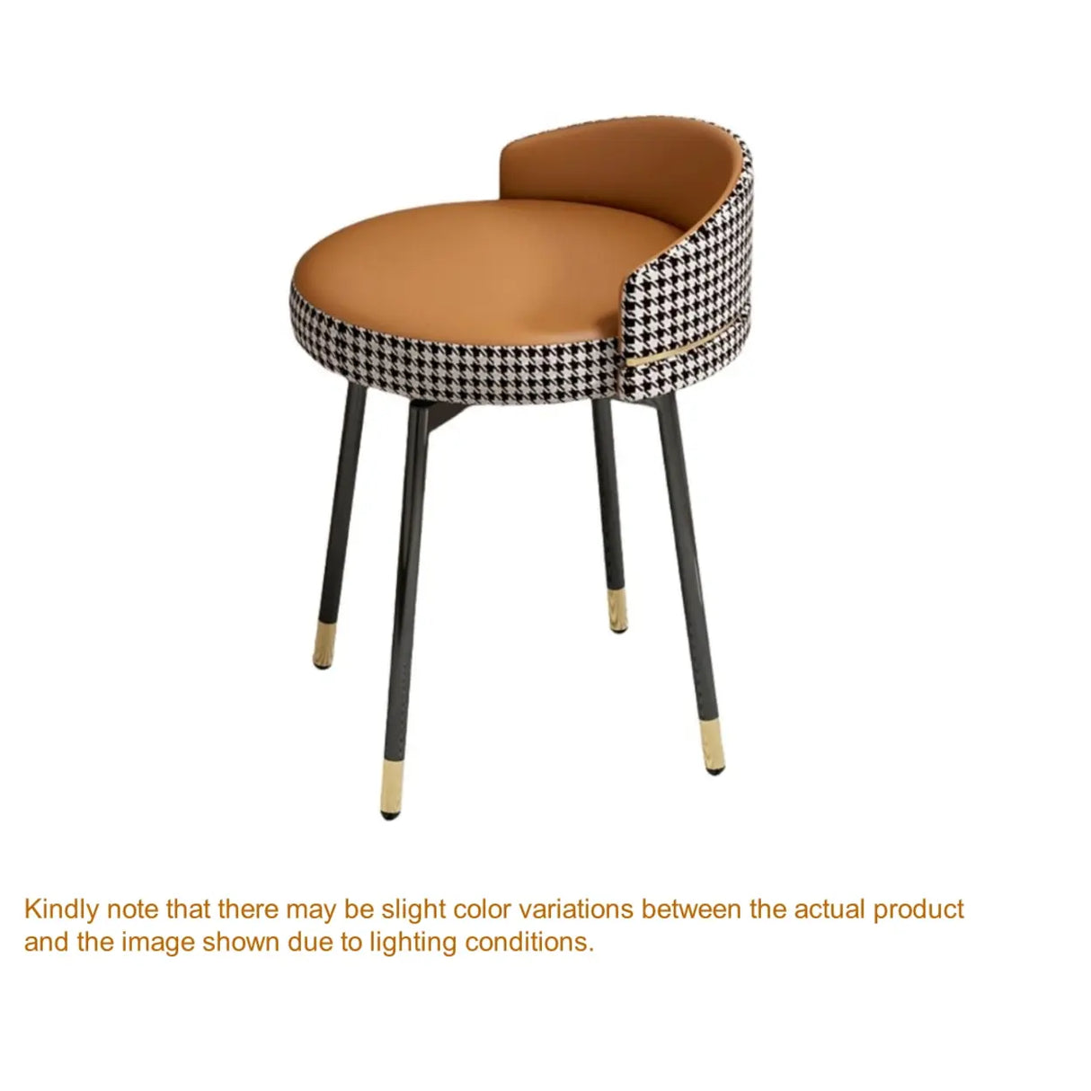 Gray Round Leather Upholstered Vanity Stool with Backrest Image - 6