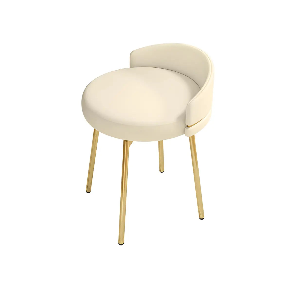 Gray Round Leather Upholstered Vanity Stool with Backrest Image - 9