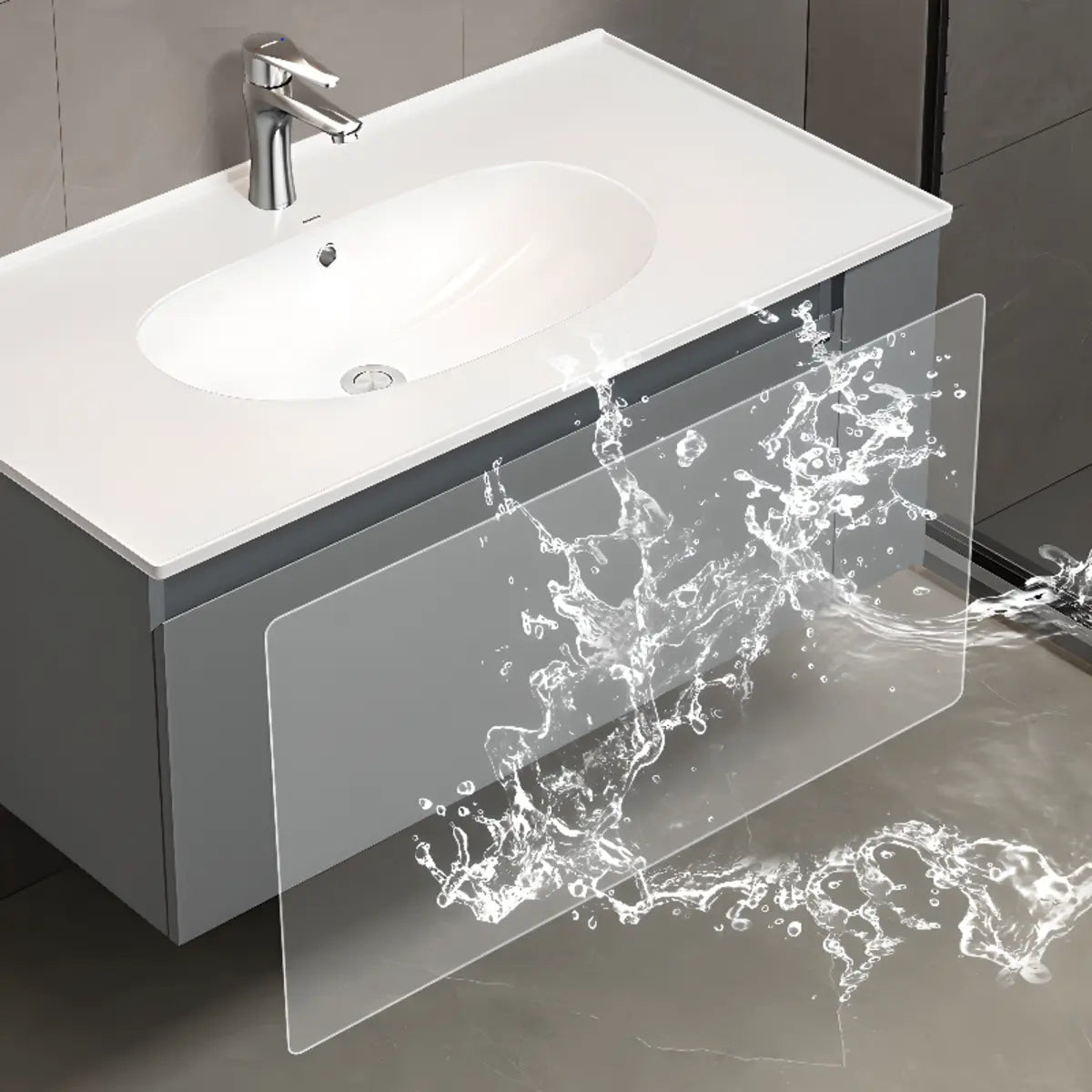 Gray Single Sink MDF Storage Bathroom Vanity with Shelves Image - 10