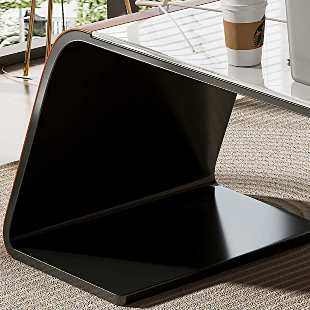 Gray Standard Width Curved Stone Executive Desk Image - 8