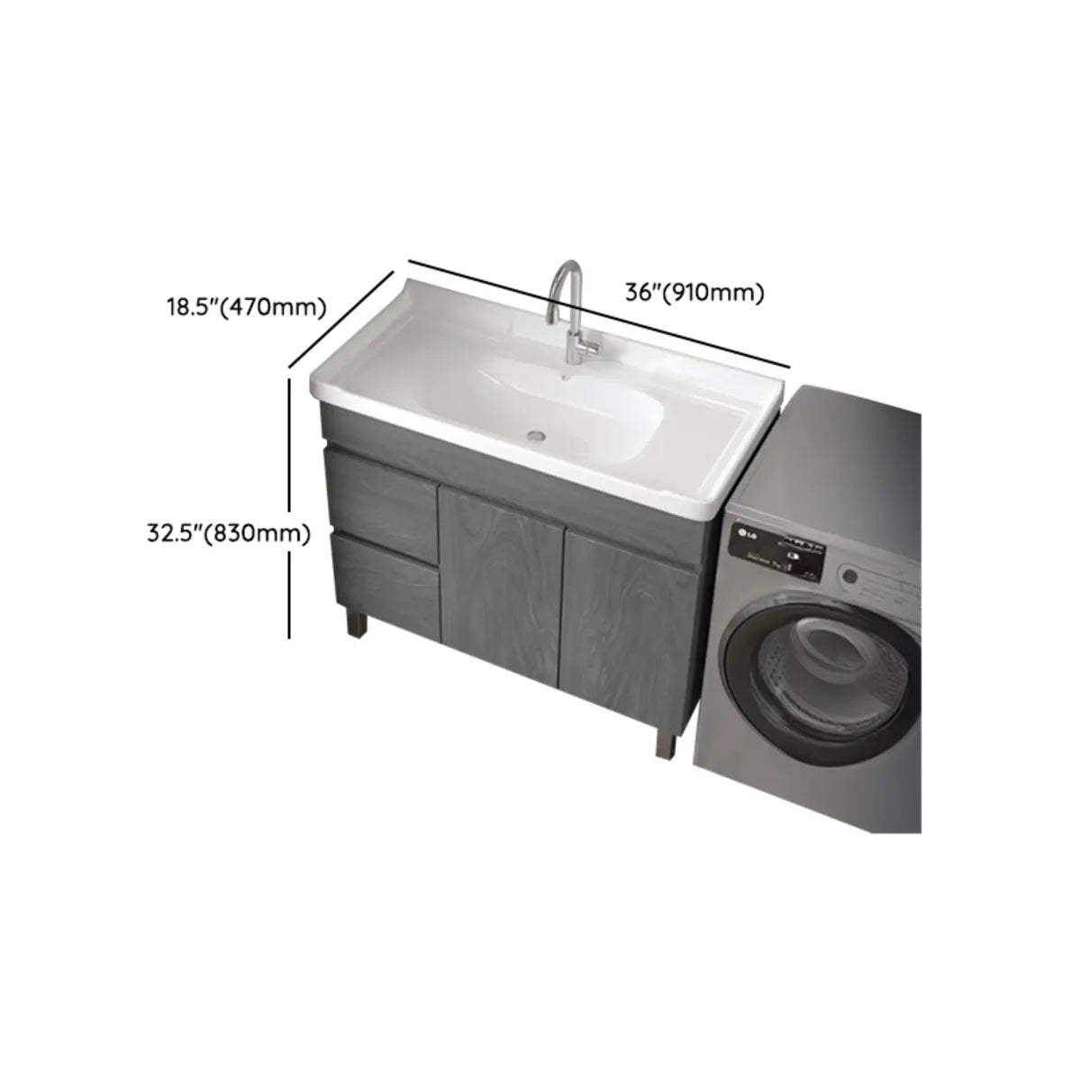 Gray Storage Drawers Wood Free-standing Bathroom Vanity Image - 20