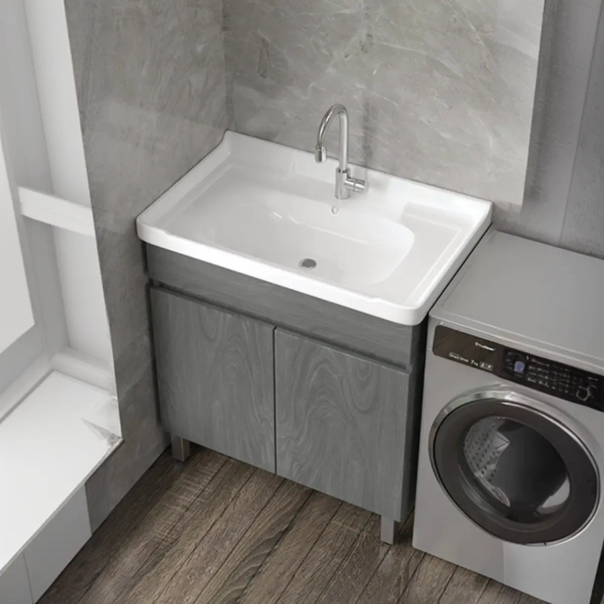 Gray Storage Drawers Wood Free-standing Bathroom Vanity Image - 3