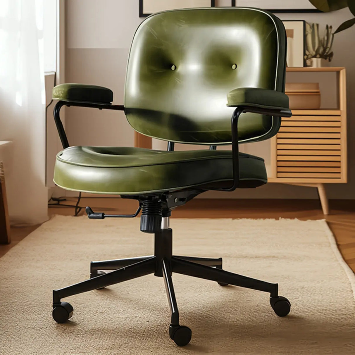 Green Armrests Modern Leather Swivel Conference Office Chair Image - 1