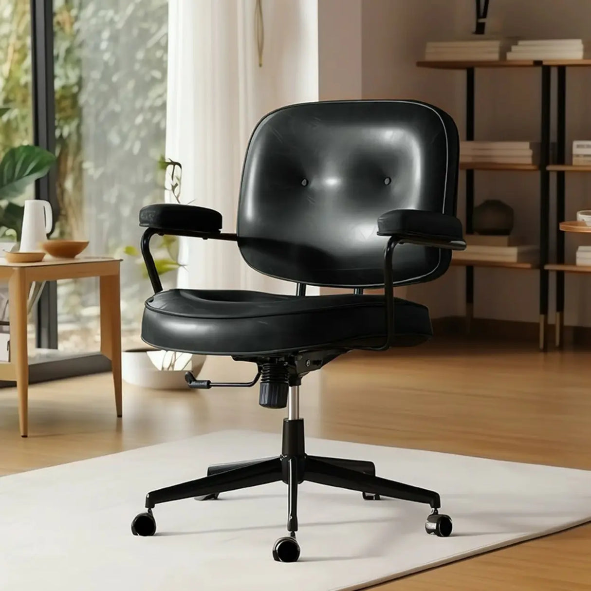 Green Armrests Modern Leather Swivel Conference Office Chair Image - 2