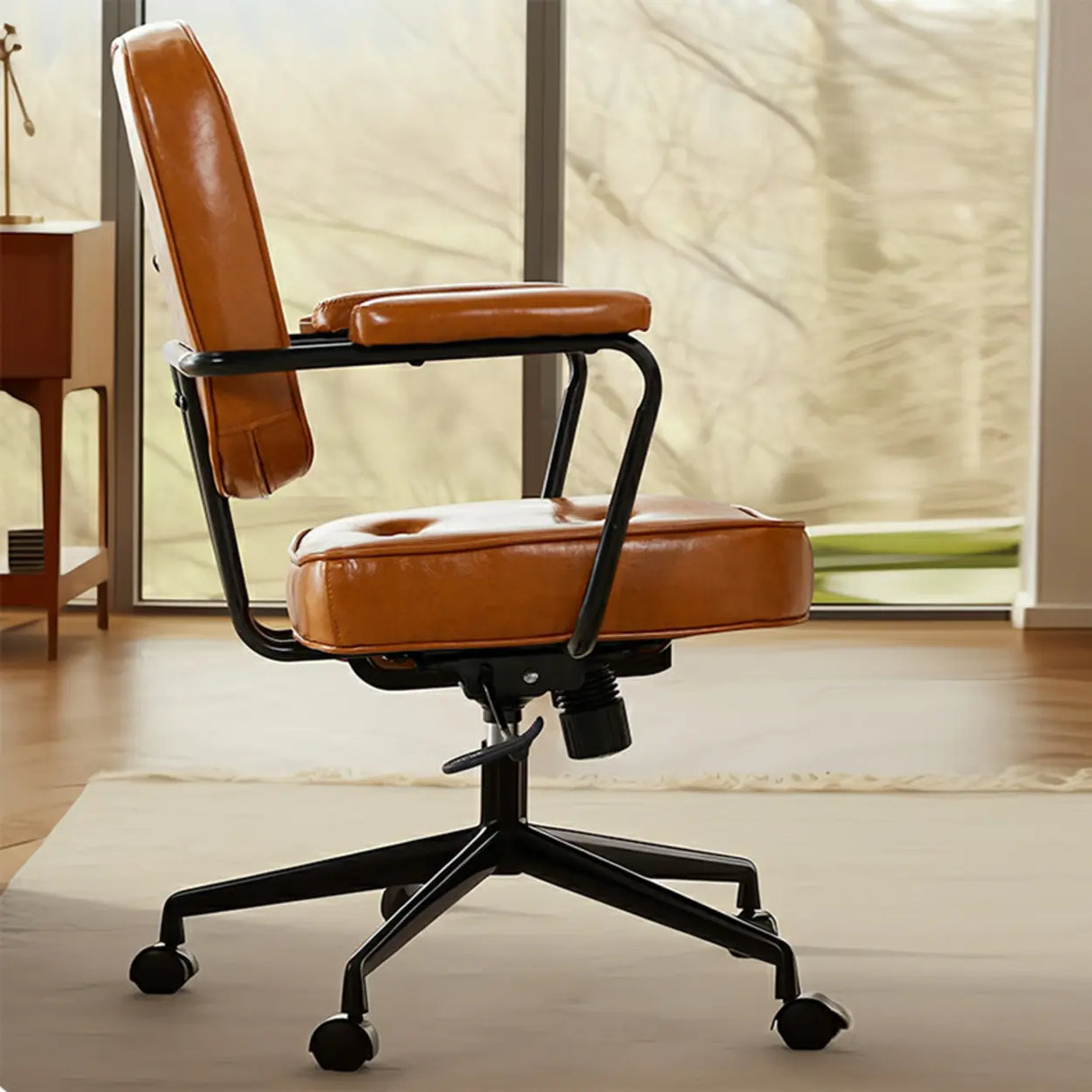 Green Armrests Modern Leather Swivel Conference Office Chair Image - 4