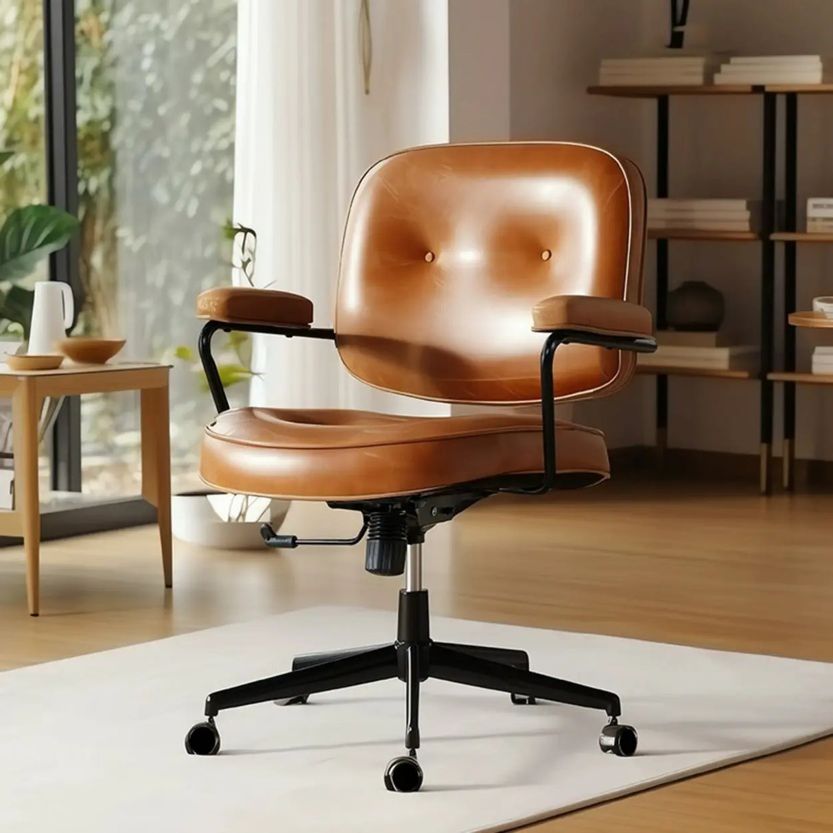 Green Armrests Modern Leather Swivel Conference Office Chair Image - 5