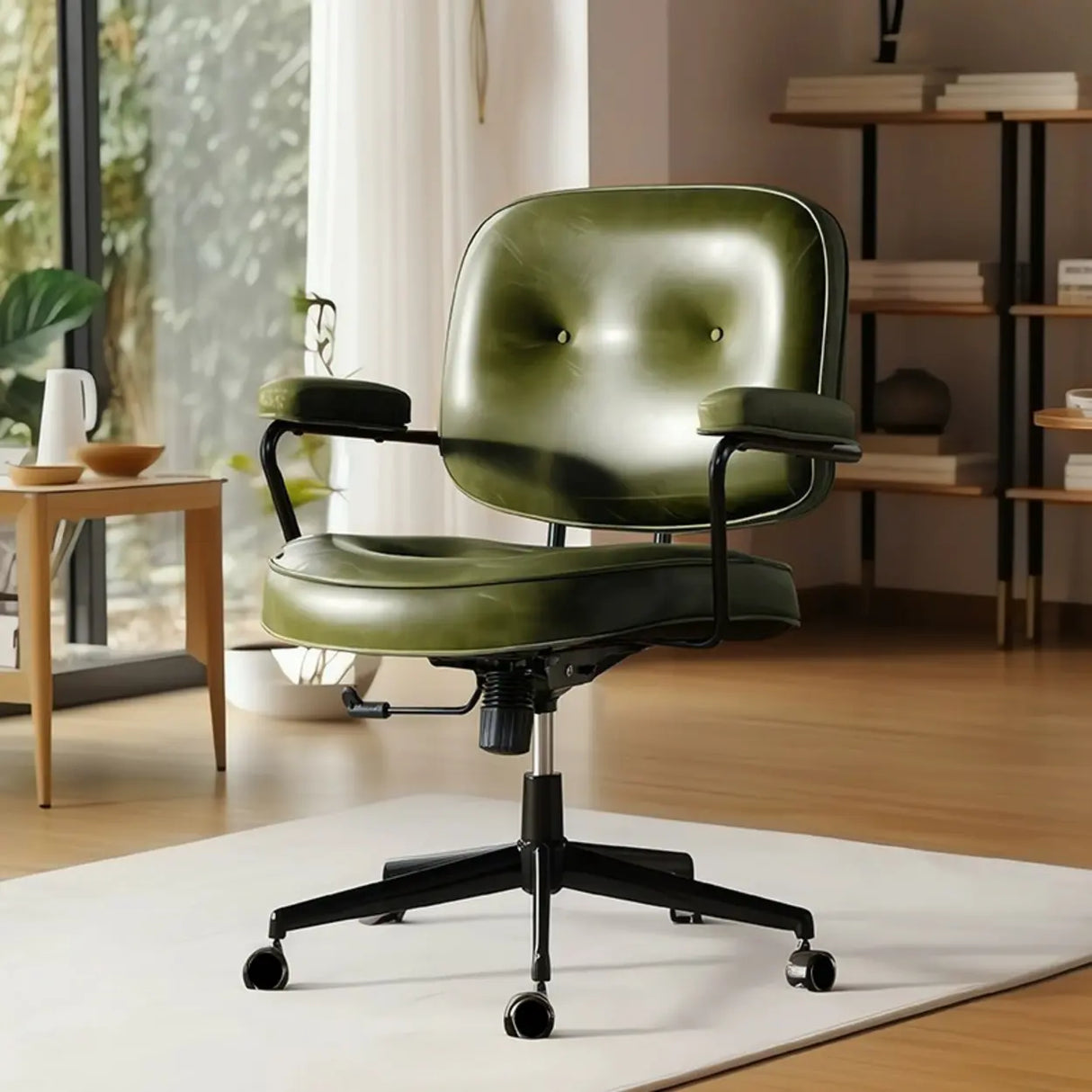 Green Armrests Modern Leather Swivel Conference Office Chair Image - 7