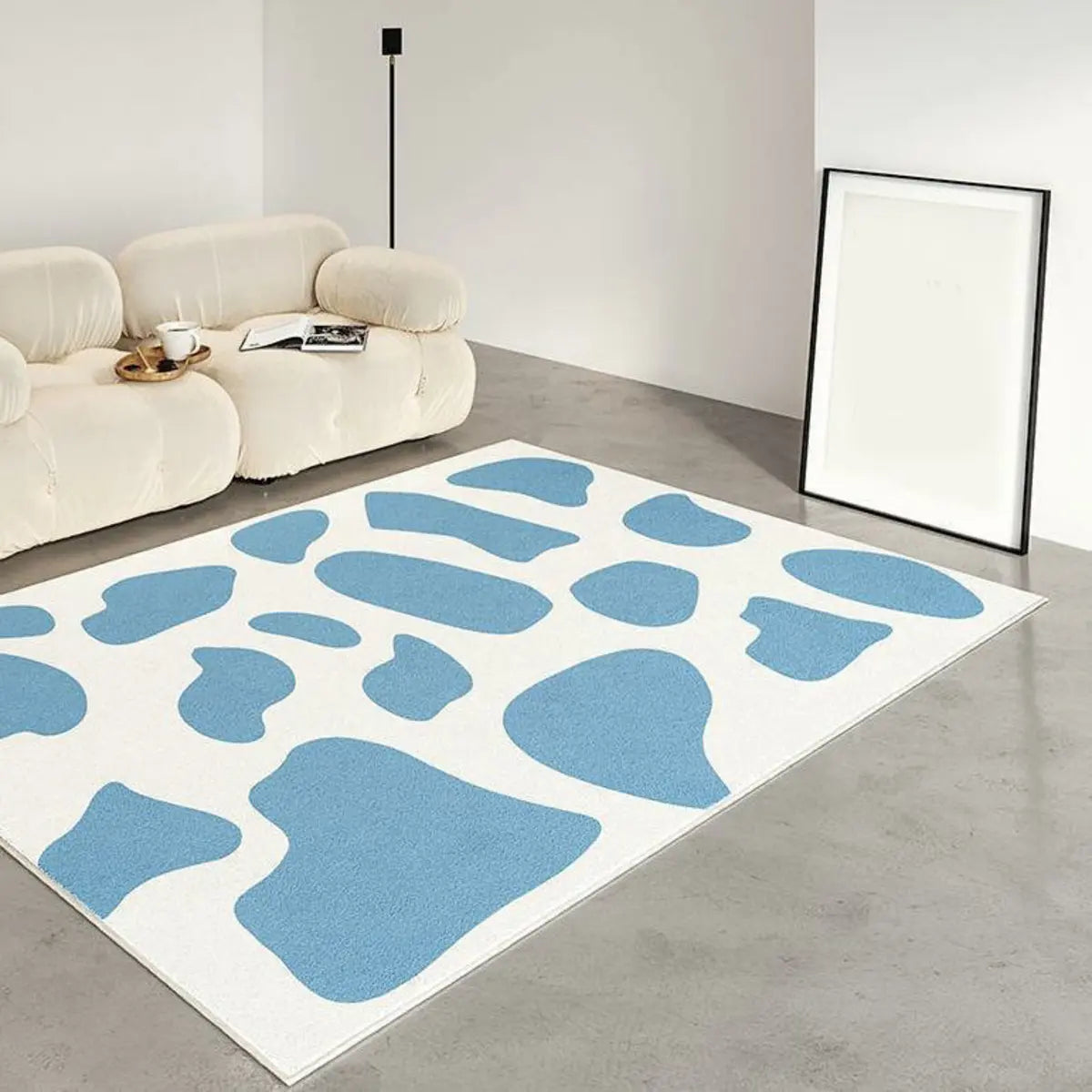 Green Color Block Rectangle Polyester White Area Rug Image - 2