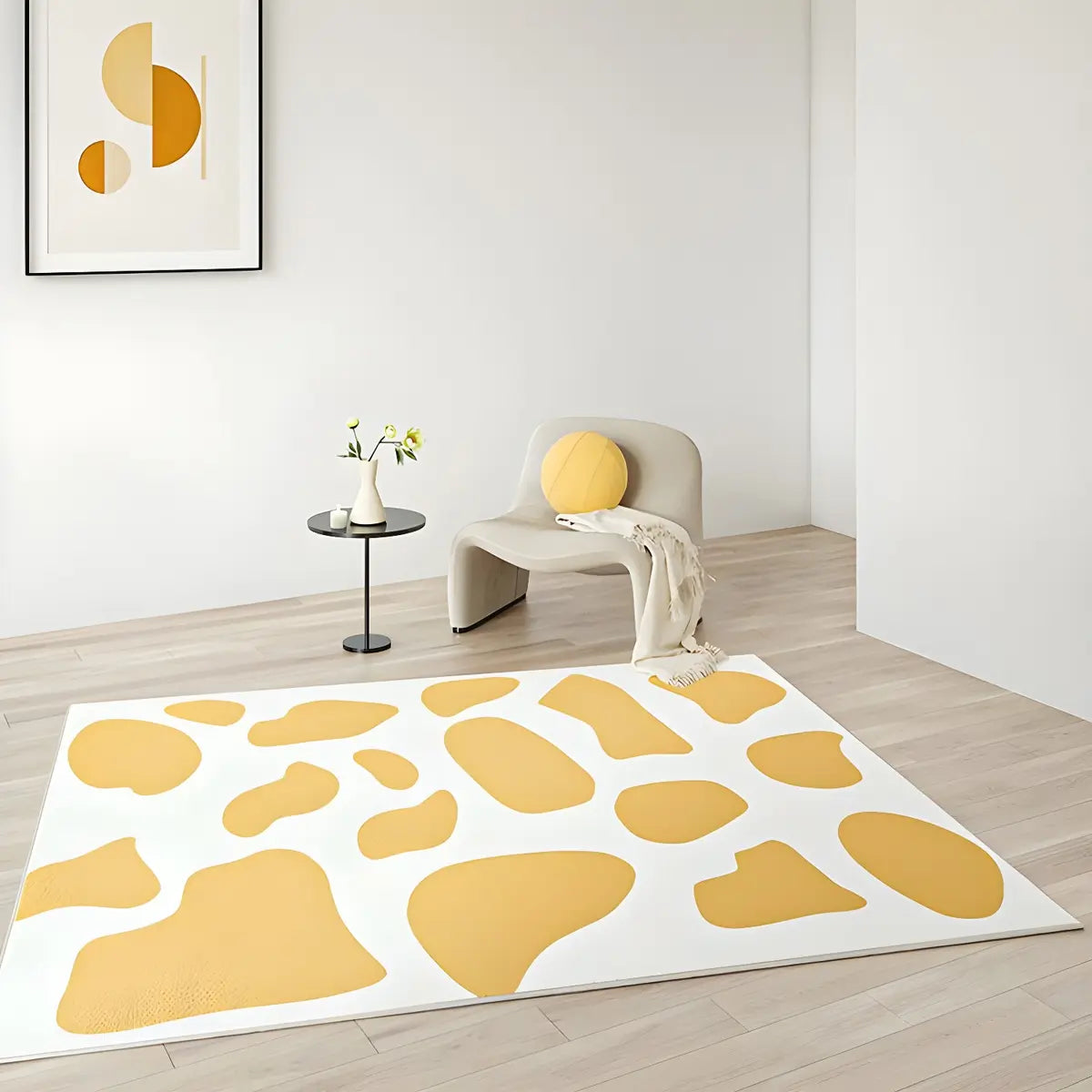 Green Color Block Rectangle Polyester White Area Rug Image - 3