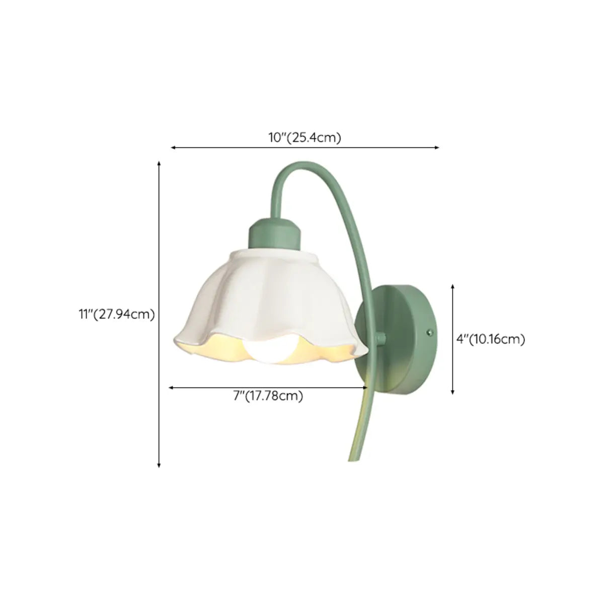 Green Curved Ceramics Floral Reading LED Wall Sconce