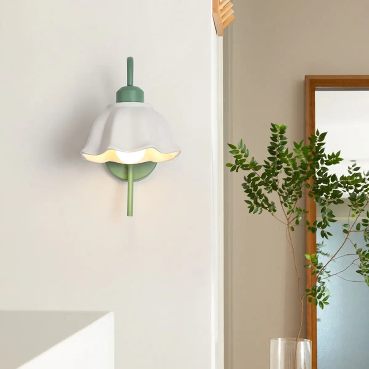 Green Curved Ceramics Floral Reading LED Wall Sconce Image - 3