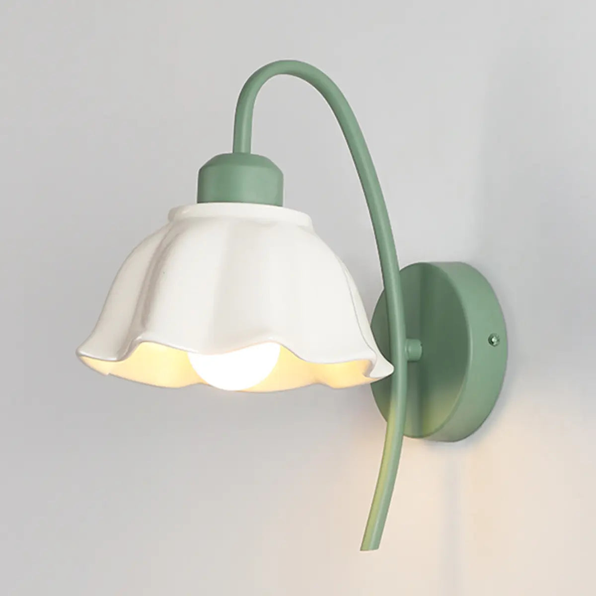 Green Curved Ceramics Floral Reading LED Wall Sconce Image - 6