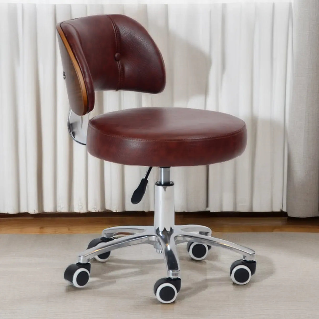 Green Ergonomic Leather Swivel Office Chair with Wheels Image - 4