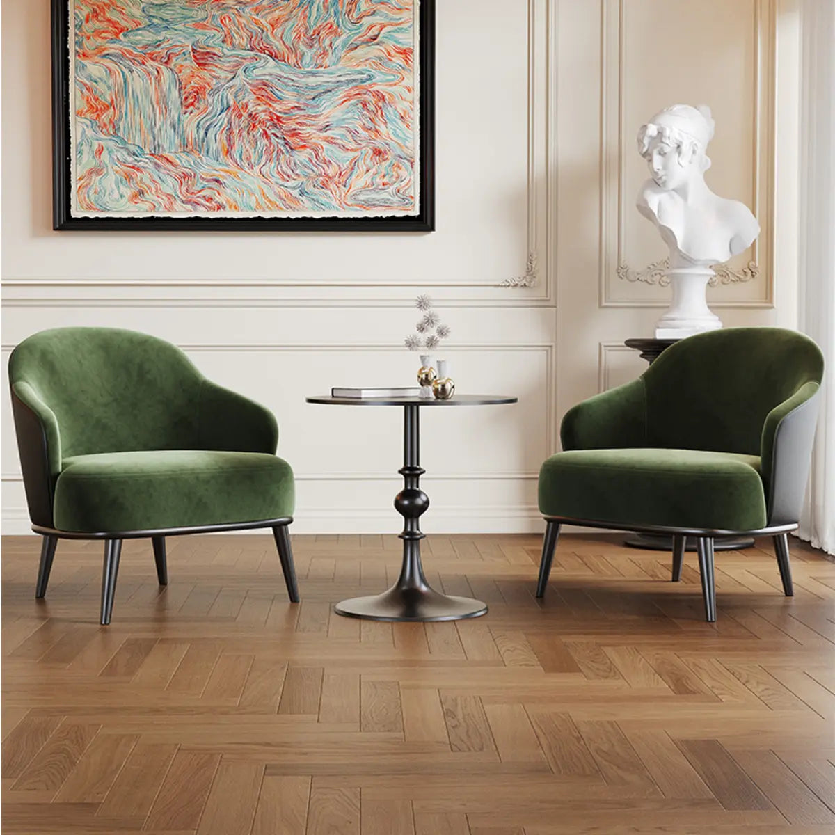 Green Flannel Fabric Fixed Back Accent Chair with Arms Image - 1