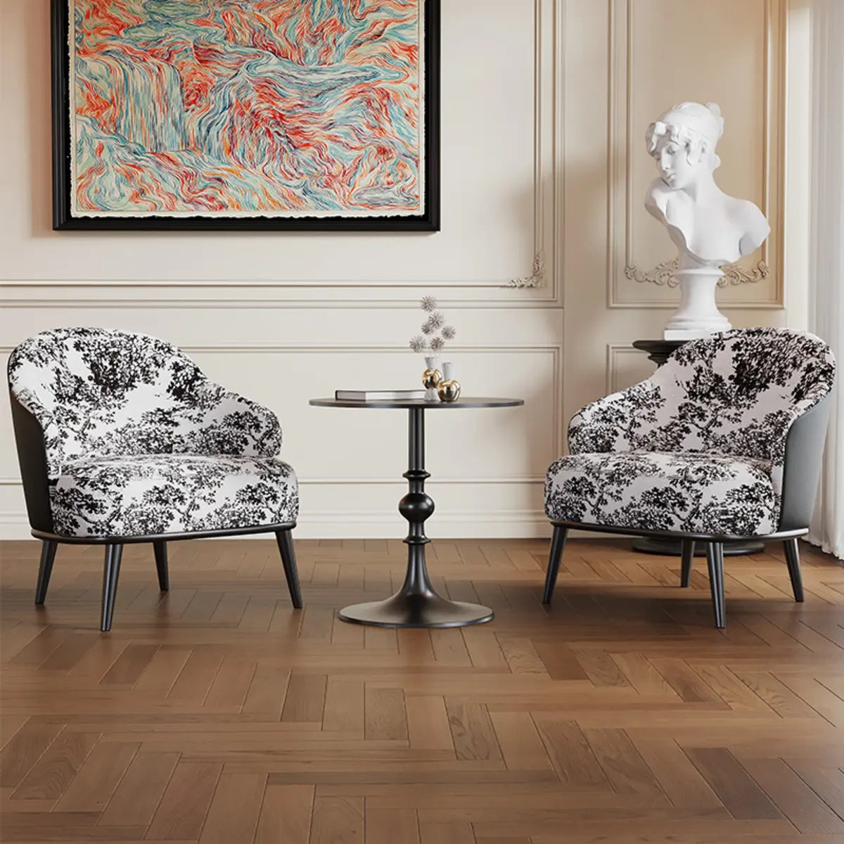 Green Flannel Fabric Fixed Back Accent Chair with Arms Image - 4