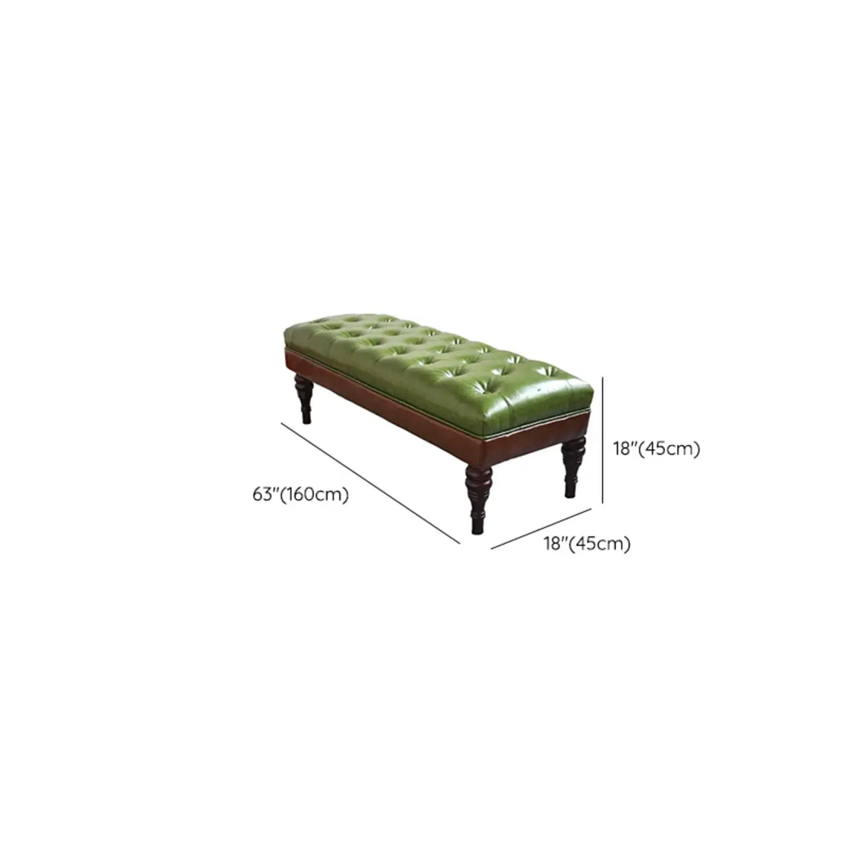 Green Leather Tufted Bench with Classic Wooden Legs Image - 10