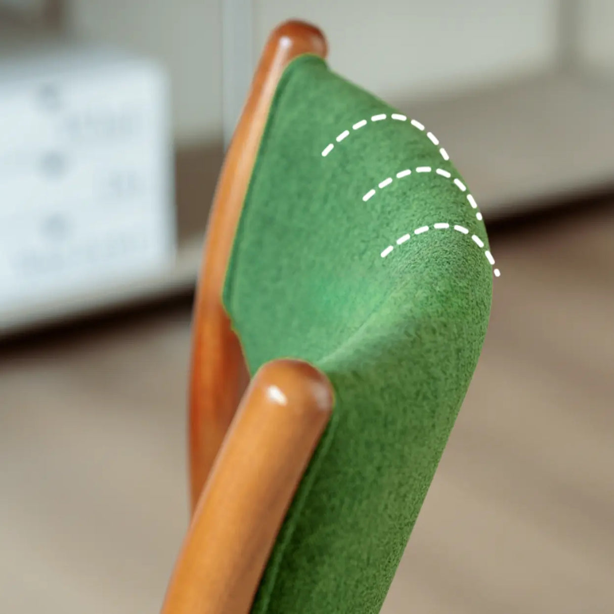 Green Open Back Armless Wood Fabric Seat Dining Chair Image - 10