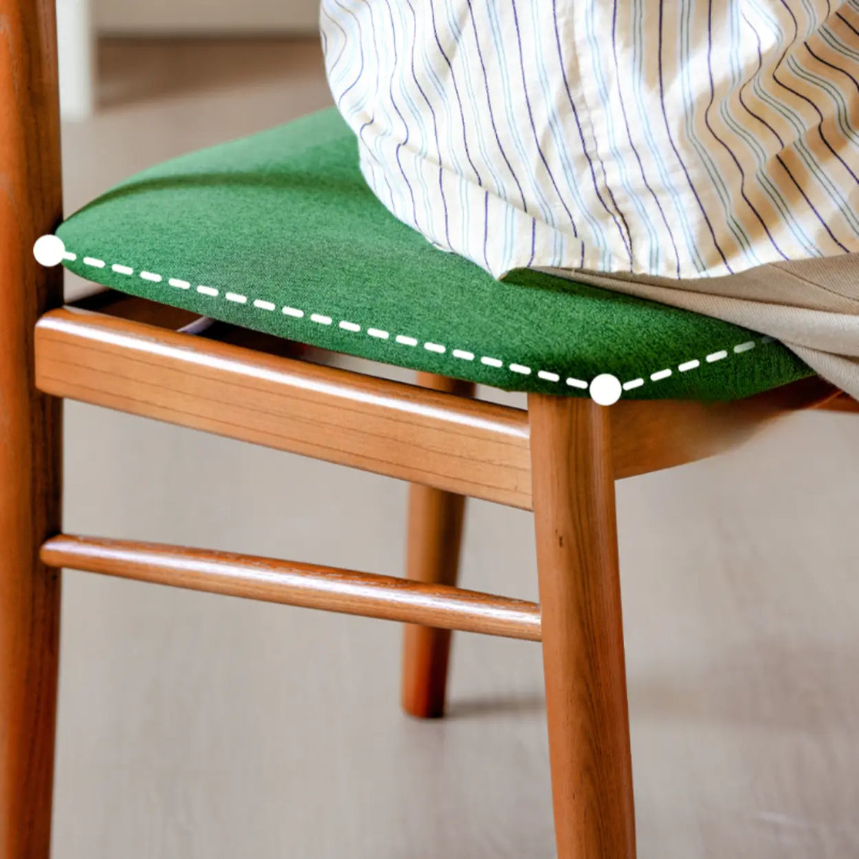 Green Open Back Armless Wood Fabric Seat Dining Chair Image - 12