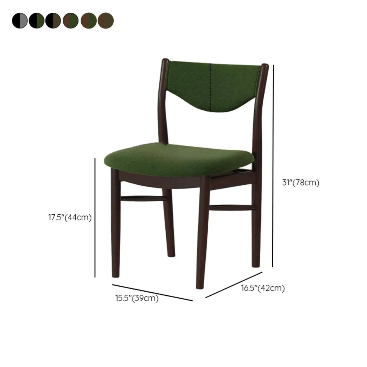 Green Open Back Armless Wood Fabric Seat Dining Chair