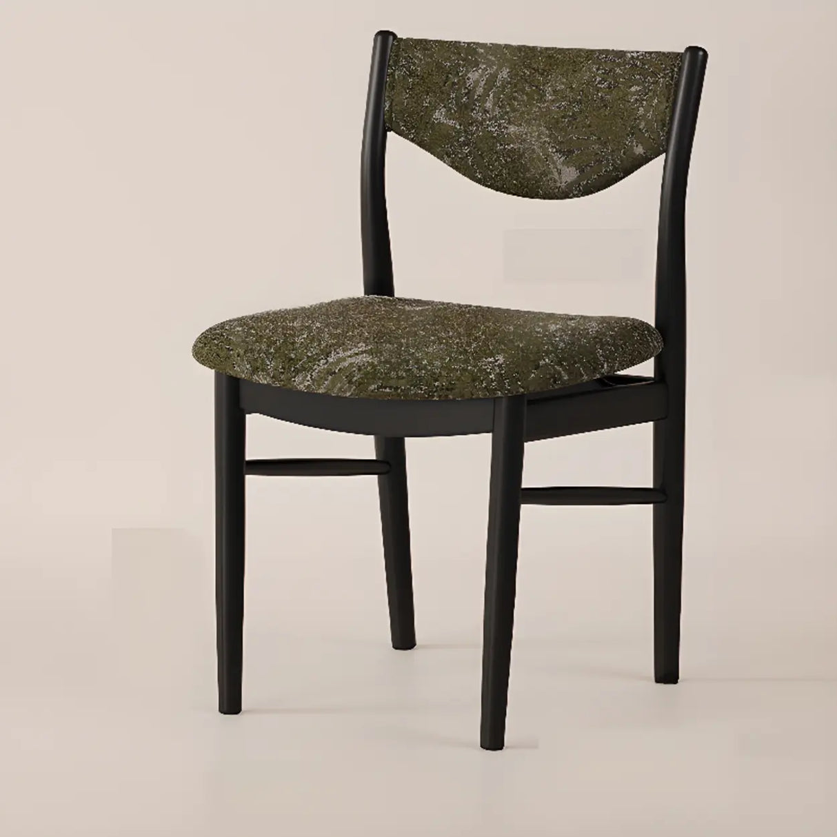 Green Open Back Armless Wood Fabric Seat Dining Chair Image - 2
