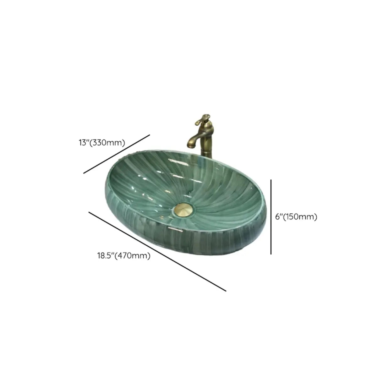 Green Oval Vitreous China Vessel Sink with Supply Lines Image - 10