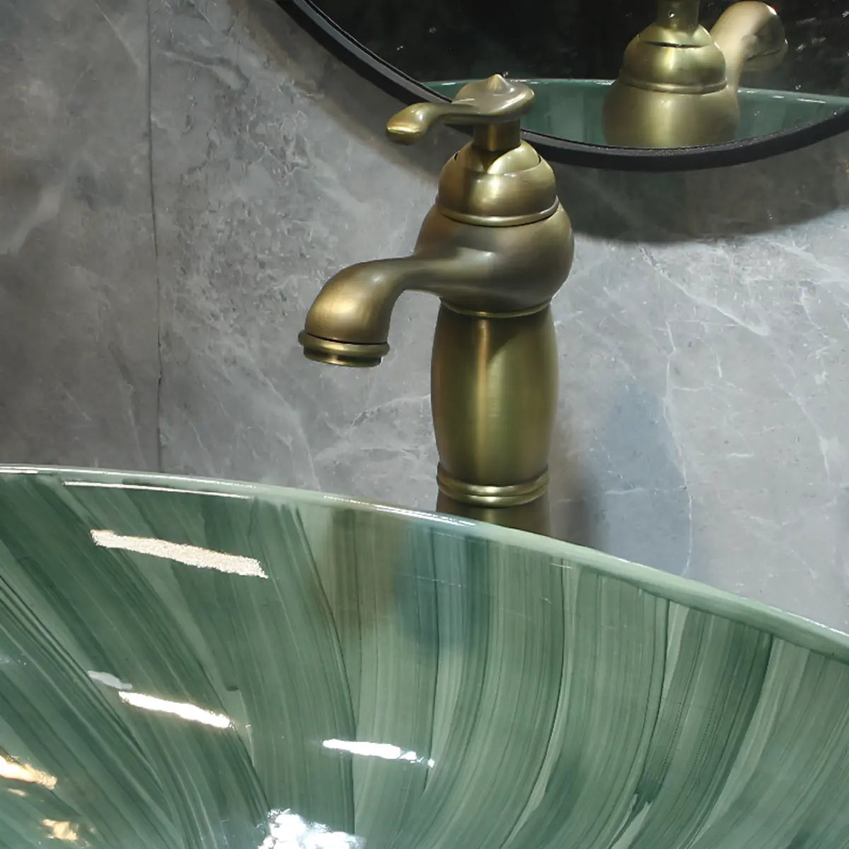 Green Oval Vitreous China Vessel Sink with Supply Lines Image - 4