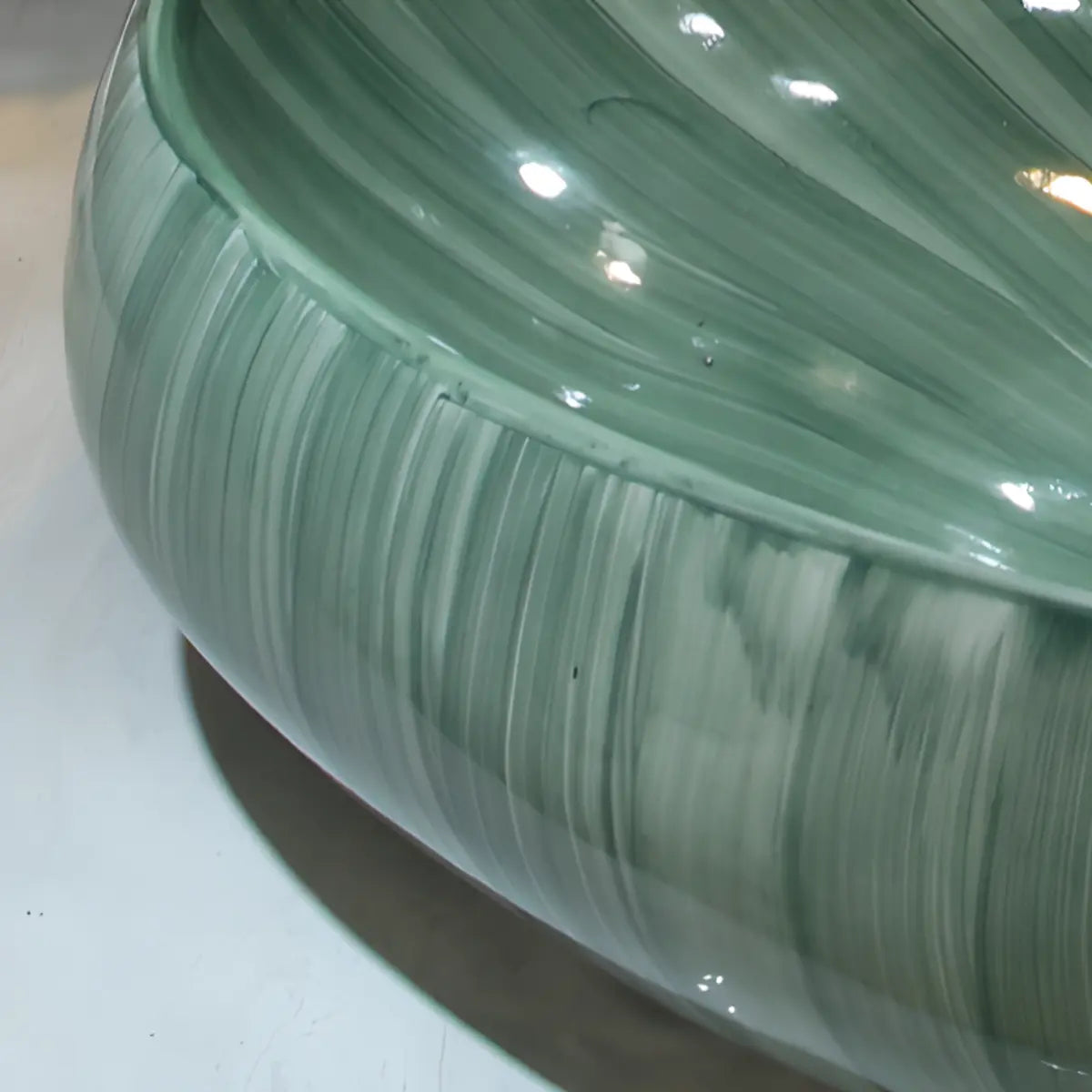 Green Oval Vitreous China Vessel Sink with Supply Lines Image - 6