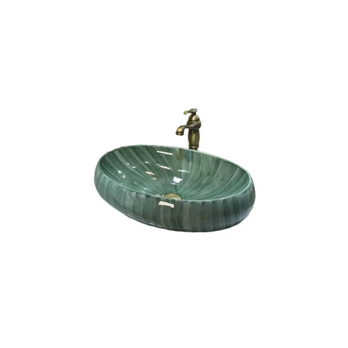Green Oval Vitreous China Vessel Sink with Supply Lines Image - 8