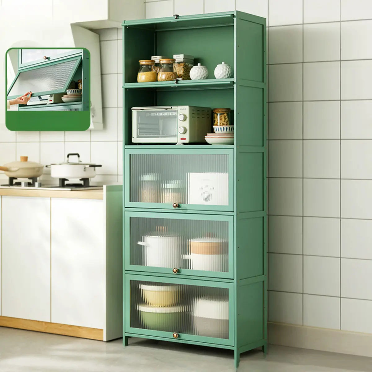 Green Rectangular Wood Kitchen Medium China Cabinet Image - 18