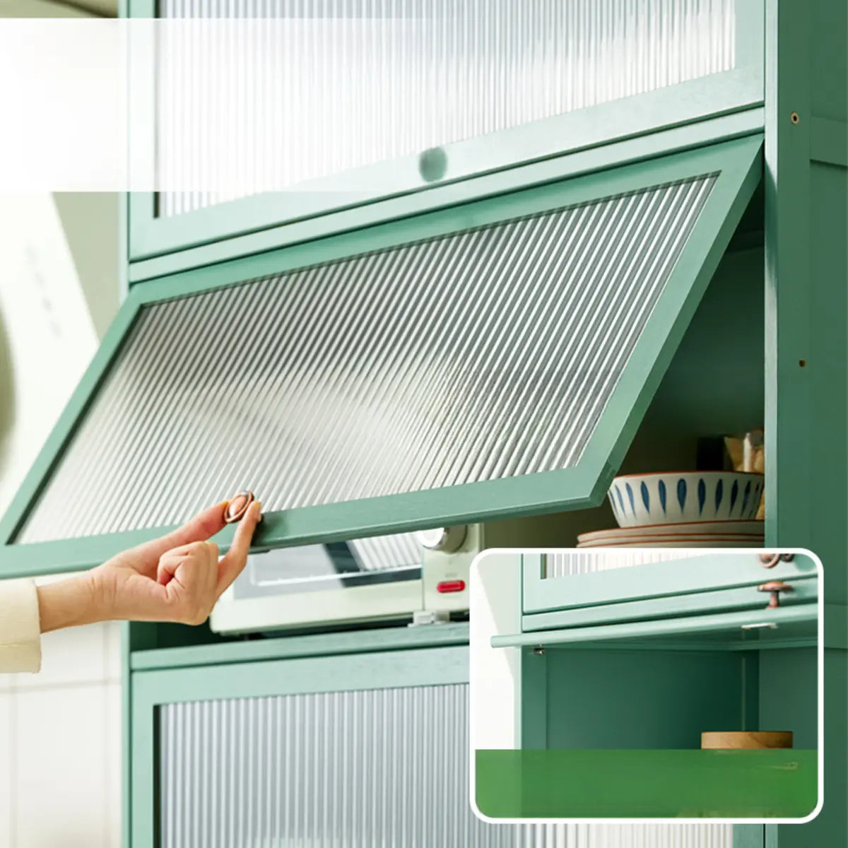 Green Rectangular Wood Kitchen Medium China Cabinet Image - 7