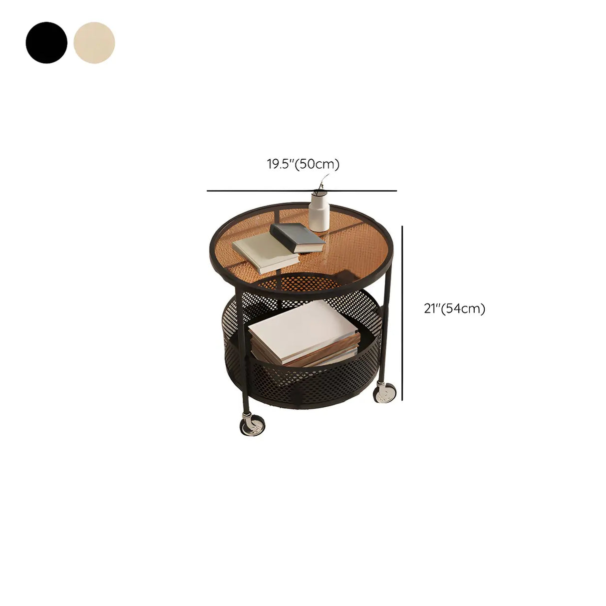 Green Round Glass Shelves Wheel Small Coffee Table