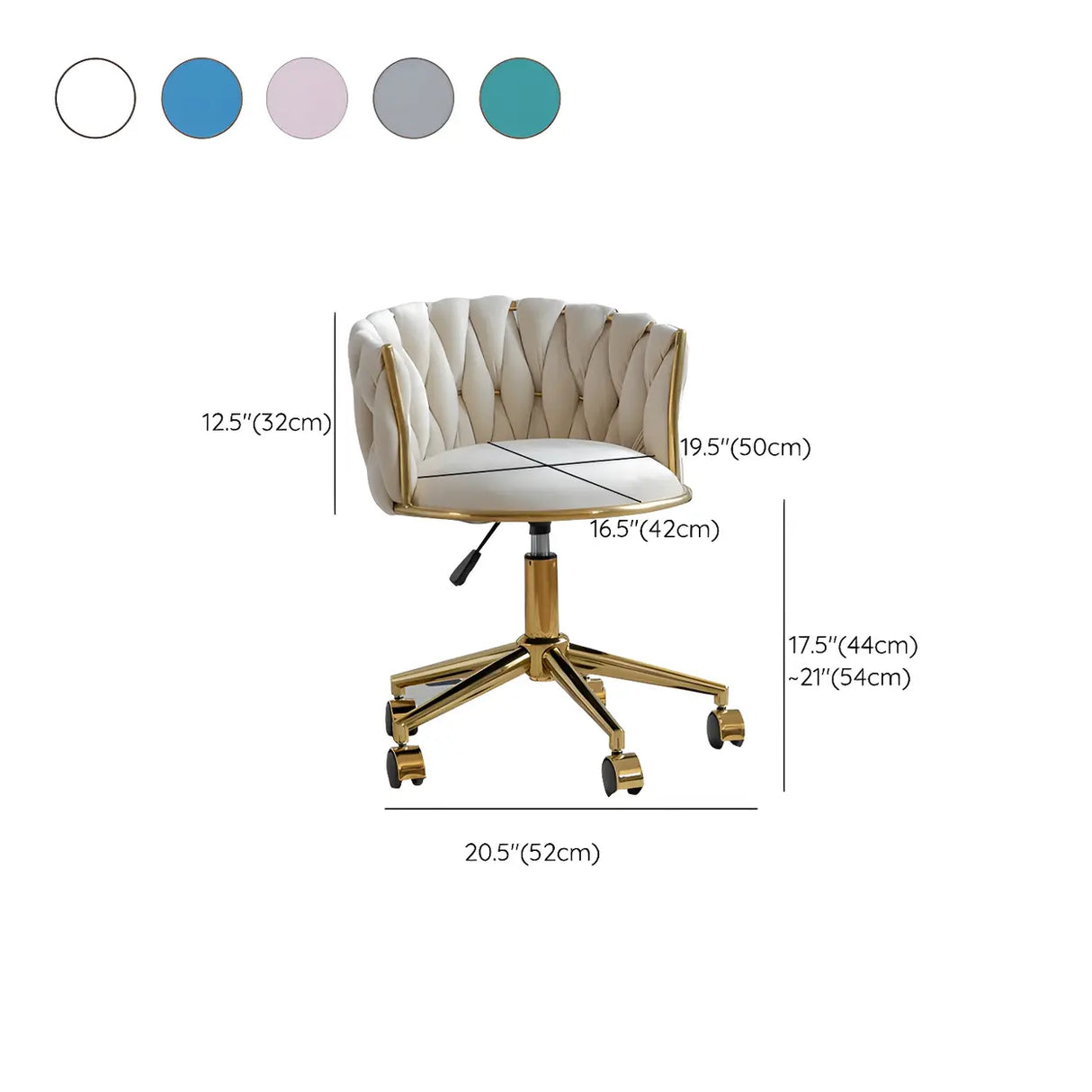 Green Round Velvet Swivel Adjustable Height Vanity Stool