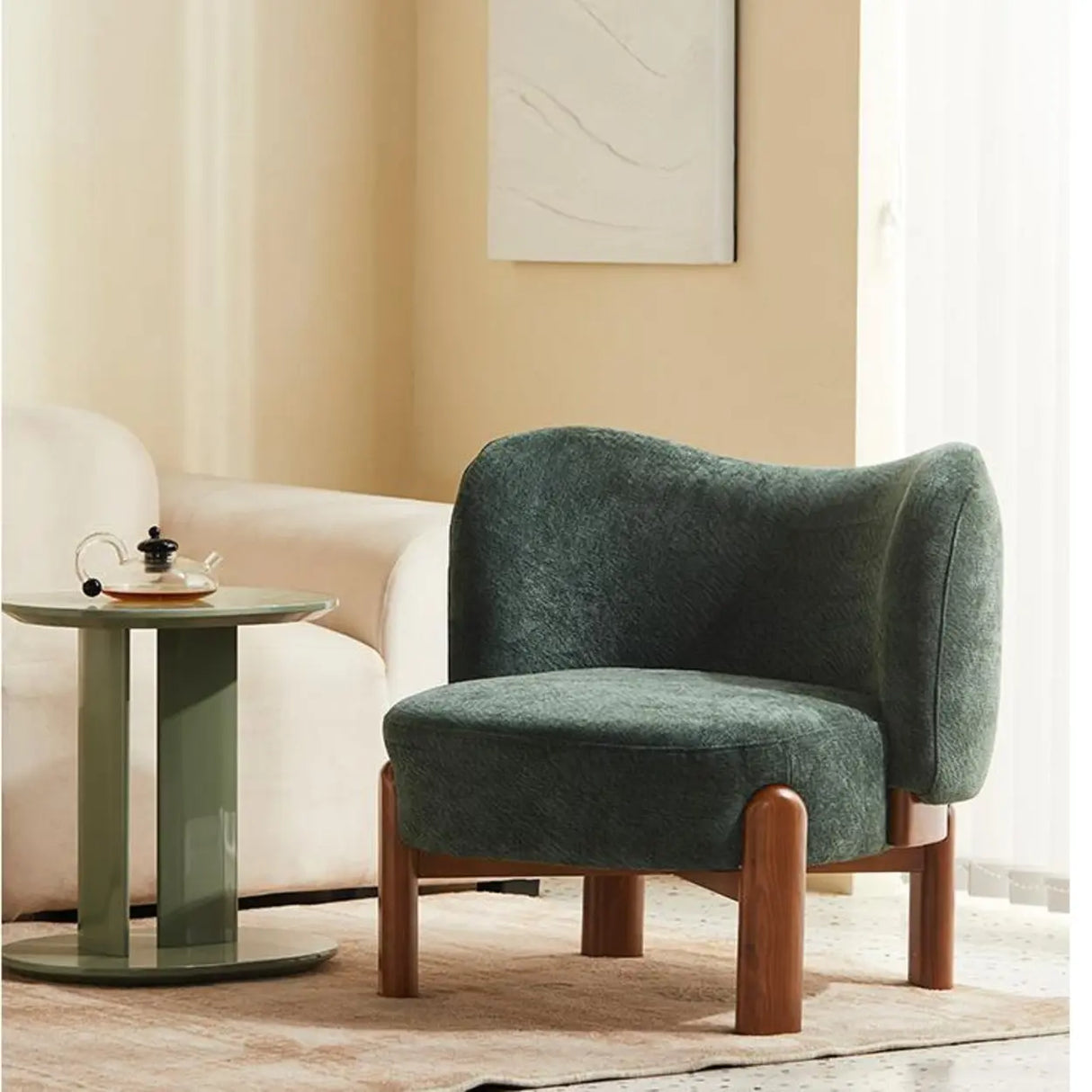 Green Scratch Resistant Flannel Accent Chair with Wood Legs Image - 1