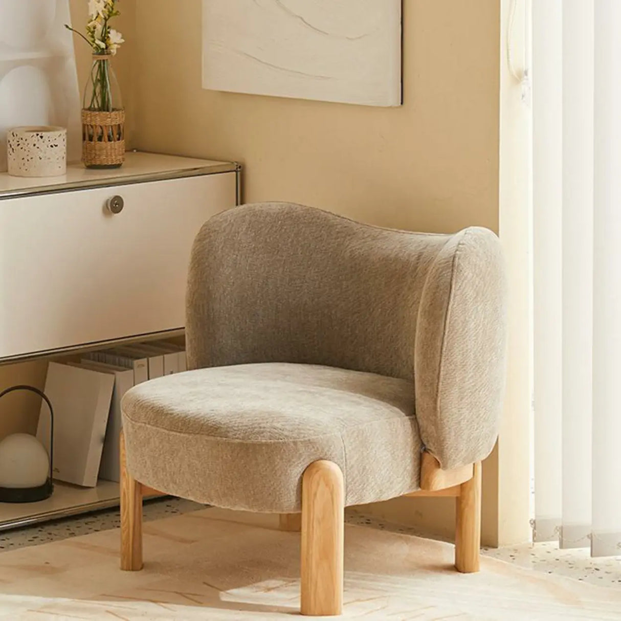 Green Scratch Resistant Flannel Accent Chair with Wood Legs Image - 3