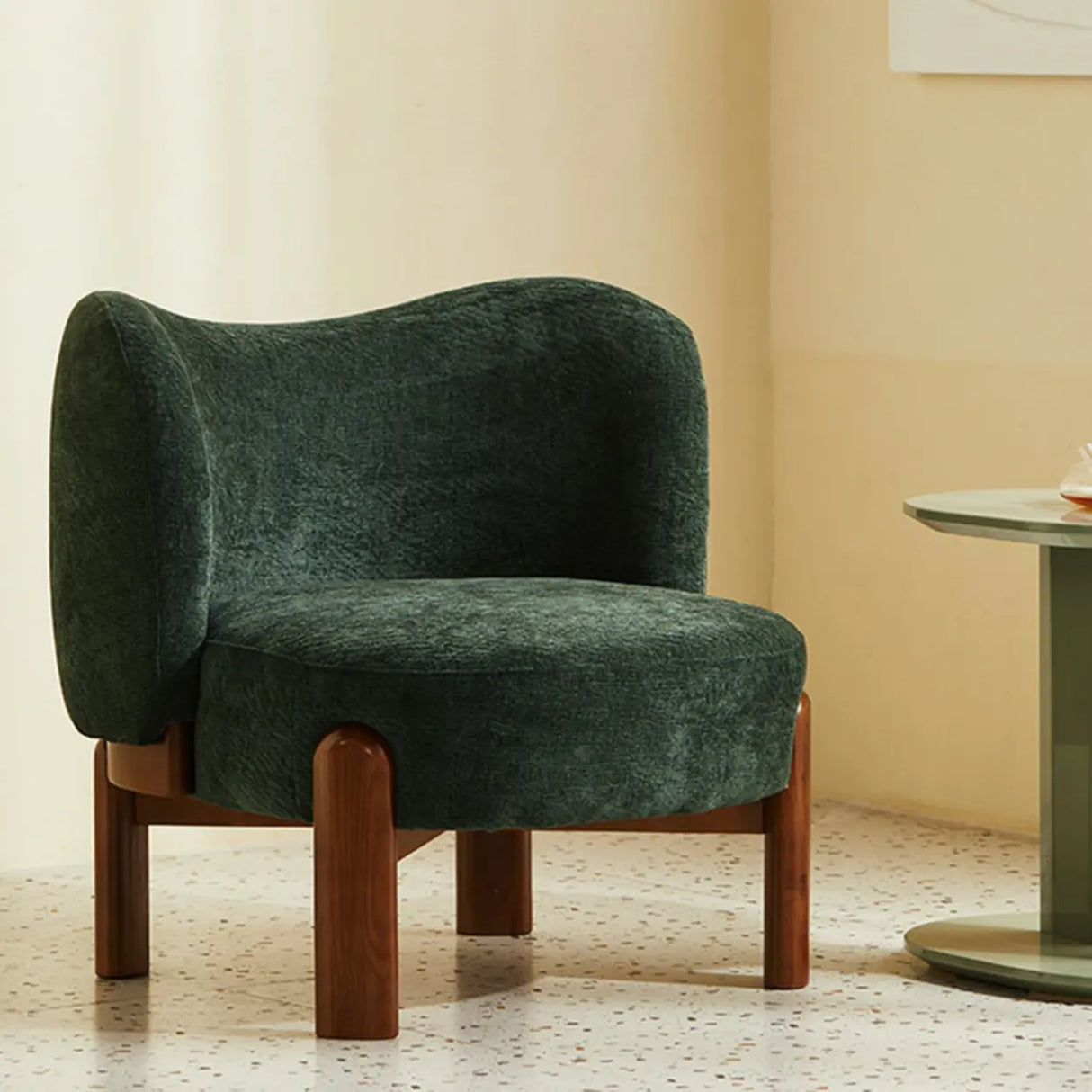 Green Scratch Resistant Flannel Accent Chair with Wood Legs Image - 8