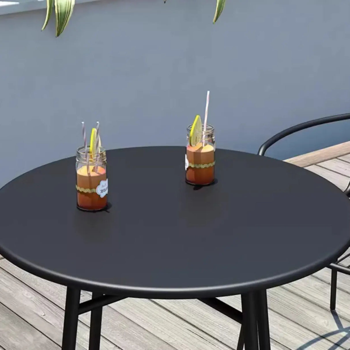 Green Space-Saving Outdoor Round Metal Patio Table Image - 10