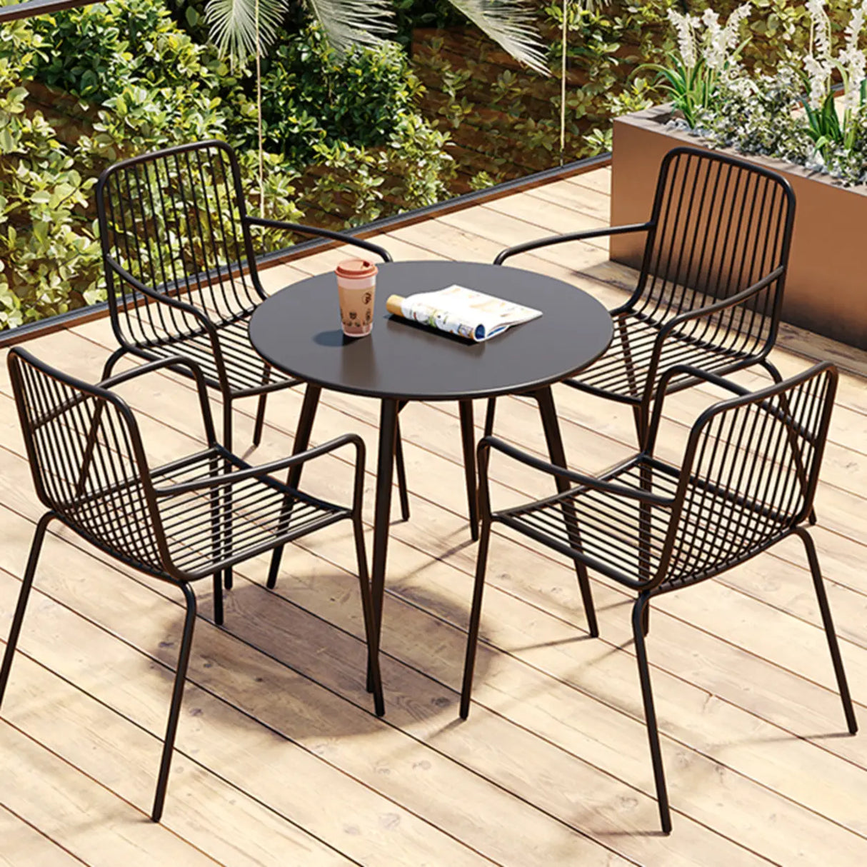 Green Space-Saving Outdoor Round Metal Patio Table Image - 13