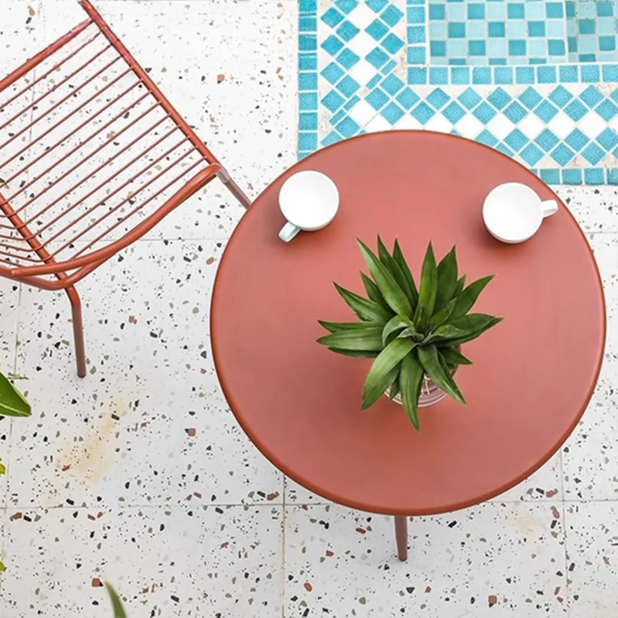 Green Space-Saving Outdoor Round Metal Patio Table Image - 14