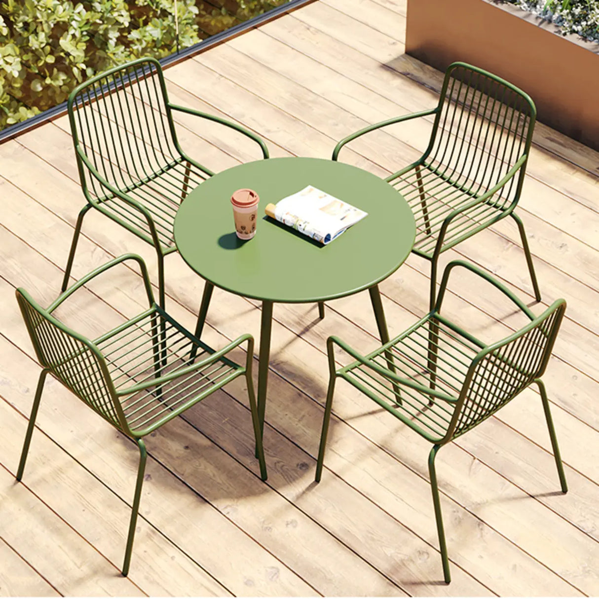 Green Space-Saving Outdoor Round Metal Patio Table Image - 1