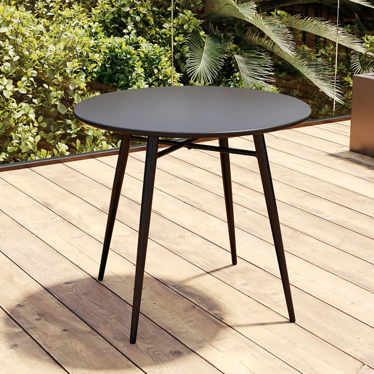 Green Space-Saving Outdoor Round Metal Patio Table Image - 2