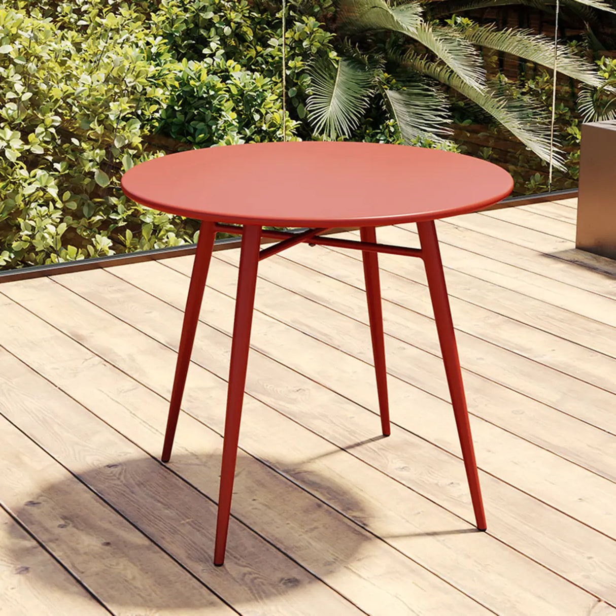 Green Space-Saving Outdoor Round Metal Patio Table Image - 3
