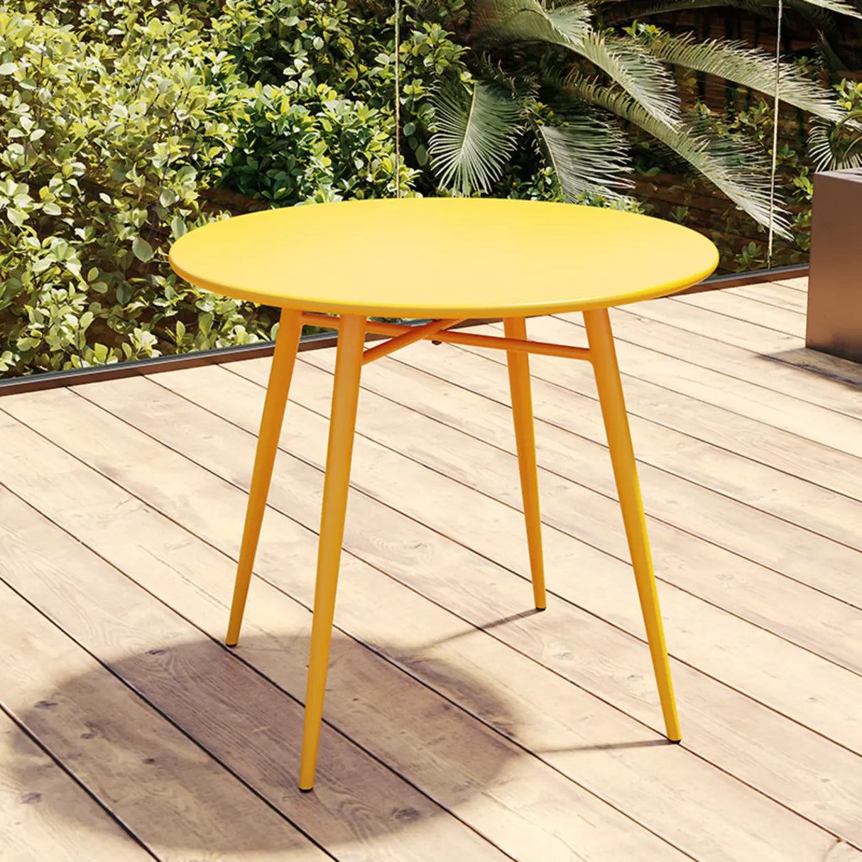 Green Space-Saving Outdoor Round Metal Patio Table Image - 5