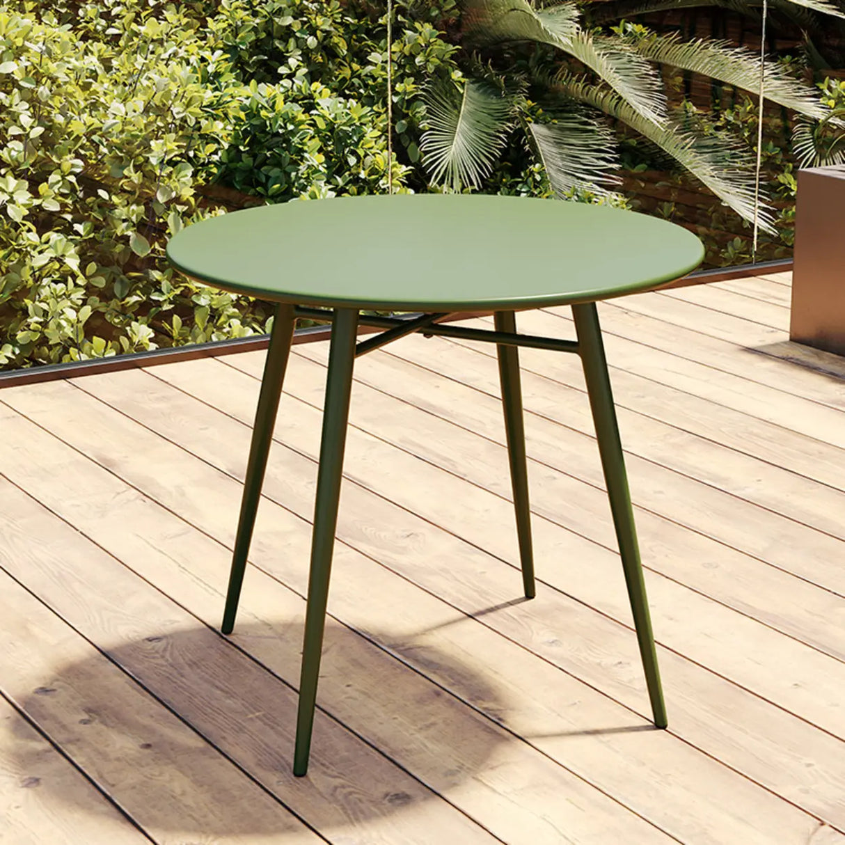 Green Space-Saving Outdoor Round Metal Patio Table Image - 7
