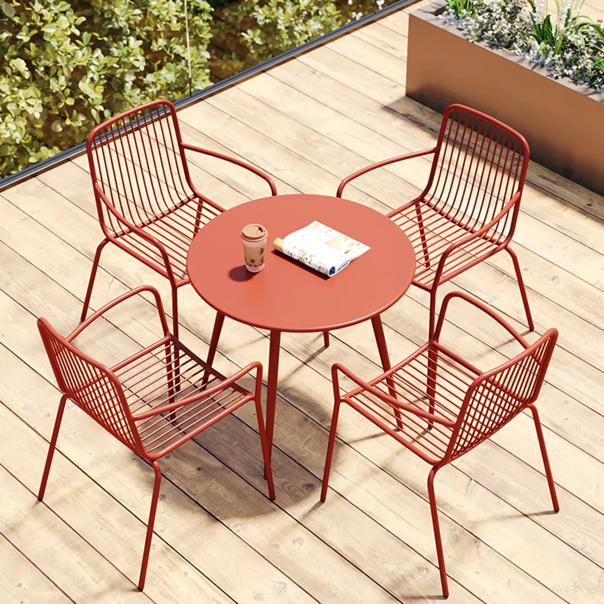 Green Space-Saving Outdoor Round Metal Patio Table Image - 8