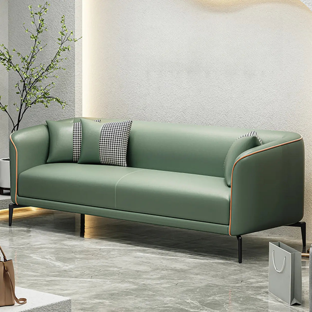 Green Stain Water Resistant Tuxedo Arm Wood Frame Sofa Image - 1