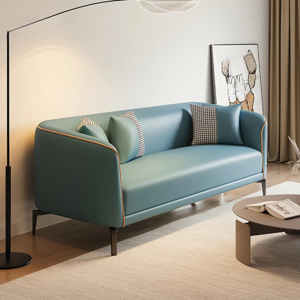 Green Stain Water Resistant Tuxedo Arm Wood Frame Sofa Image - 15