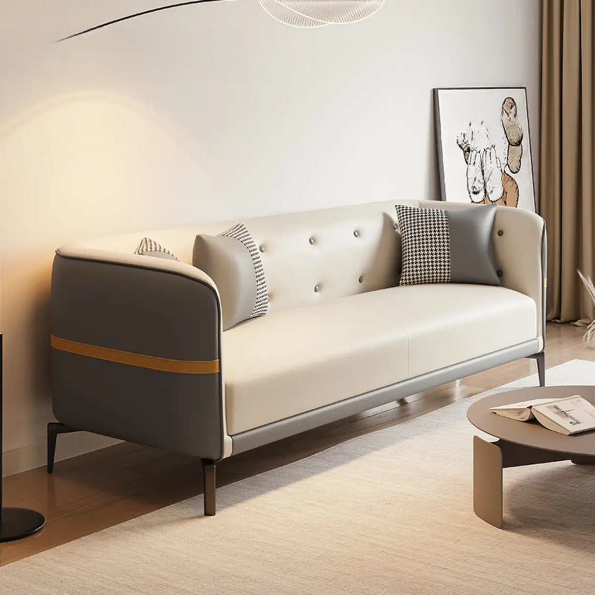 Green Stain Water Resistant Tuxedo Arm Wood Frame Sofa Image - 3